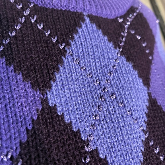 Petite Sophisticate Purple Argyle Sweater With Shimmer Literary Chic - Picture 9 of 13